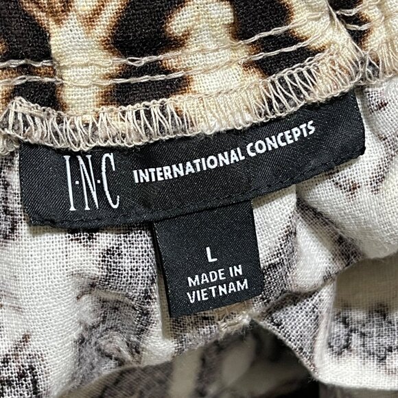 New INC Global Traveler Pants Wide Leg Size L Large Linen Blend Black Cream - Picture 6 of 10